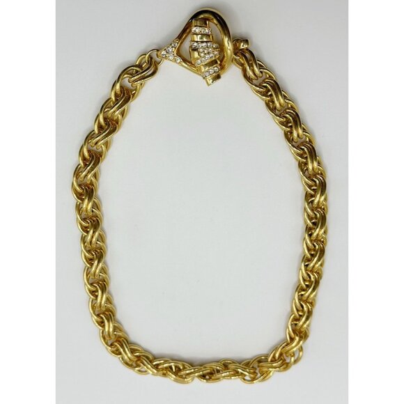 Swarovski Swan Vintage Statement Choker Necklace Chunky Chain Rhinestone Clasp - Picture 1 of 5